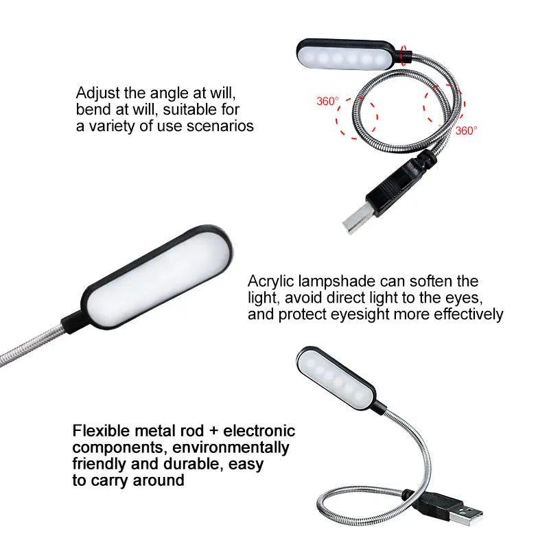 Portable USB LED Mini Book Light – Flexible Reading Lamp for Laptops & Power Banks