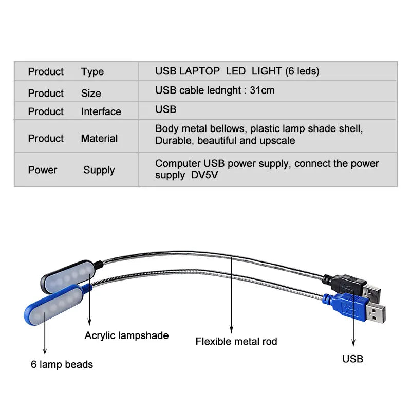 Portable USB LED Mini Book Light – Flexible Reading Lamp for Laptops & Power Banks